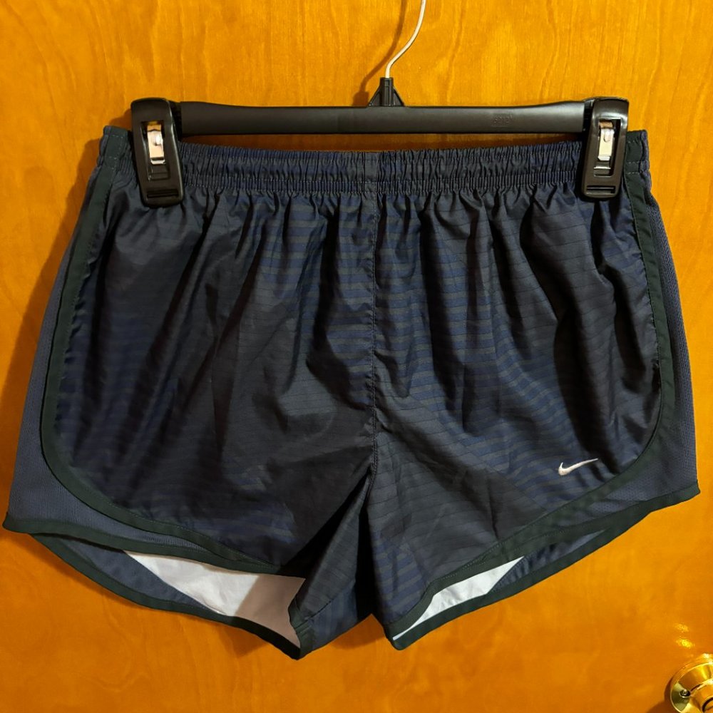 Nike Dri-Fit Athletic Running Shorts Black with Dark Blue Stripes Size Medium - Picture 2 of 12